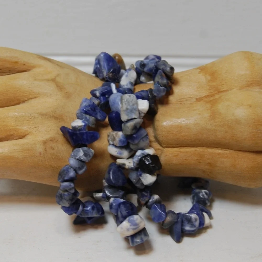 Vintage Blue Sodalite gemstone bracelets 3‎ elastic stretch bands jewelry Hippie